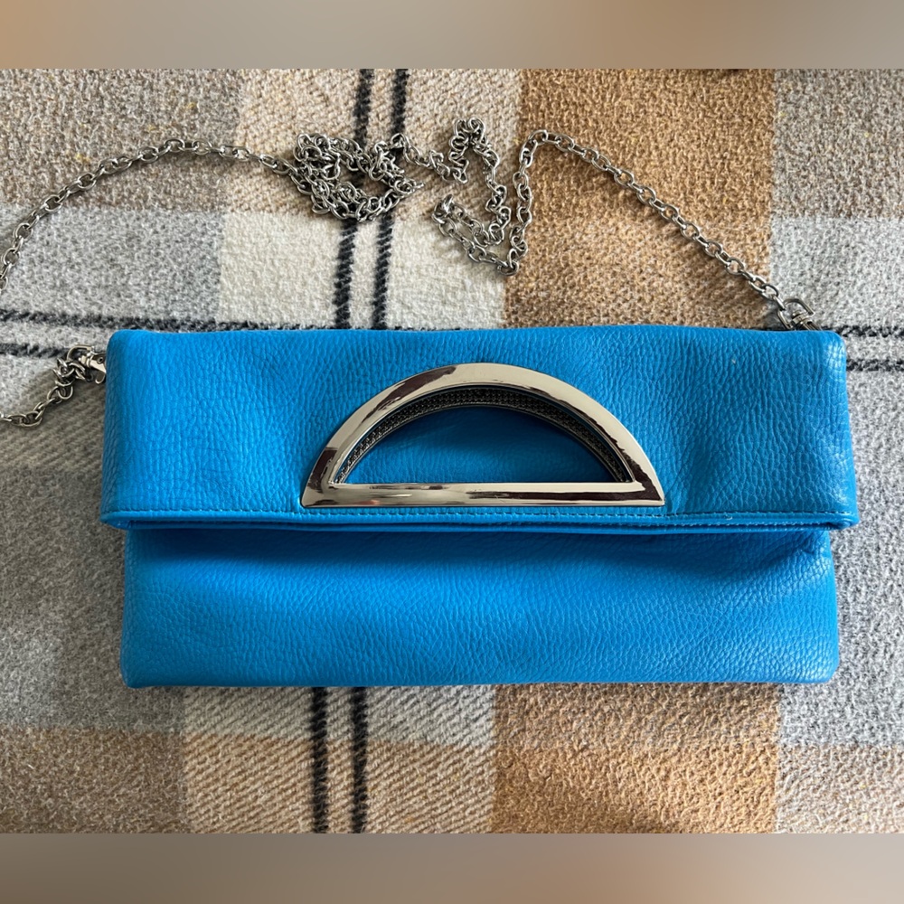 Blue Clutch with Silver Chain